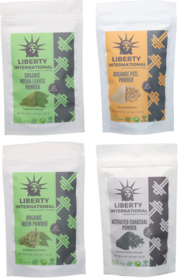 

LIBERTY INTERNATIONAL Heena & Orange & Neem & Charcoal Powder ( 227 Gm Each ) For Face , Hair & Skin Care Certified C18(Set of 4)
