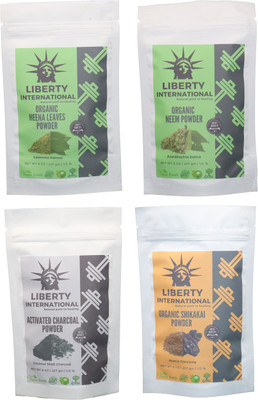 

LIBERTY INTERNATIONAL Heena & Neem & Charcoal & Shikakai Powder ( 227 Gm Each ) For Face , Hair & Skin Care Certified C18(Set of 4)
