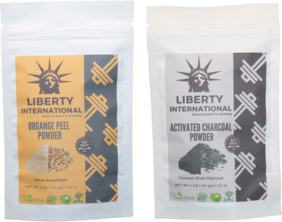 

LIBERTY INTERNATIONAL Orange & Charcoal Powder ( 114 Gm Each ) For Face , Hair & Skin Care Certified C18(Set of 2)