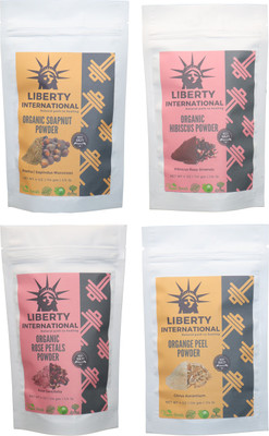 

LIBERTY INTERNATIONAL Soapnut & Hibiscus & Rose & Orange Powder ( 114 Gm Each ) For Face , Hair & Skin Care Certified C18(Set of 4)