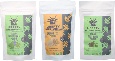 

LIBERTY INTERNATIONAL Indigo & Orange & Tulsi Powder ( 227 Gm Each ) For Face , Hair & Skin Care Certified C18(Set of 3)