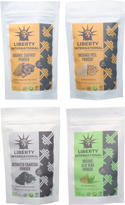 

LIBERTY INTERNATIONAL Soapnut & Orange & Charcoal & Aloevera Powder ( 227 Gm Each ) For Face , Hair & Skin Care Certified C18(Set of 4)