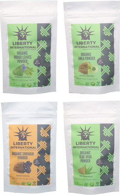 

LIBERTY INTERNATIONAL Indigo & Amla & Shikakai & Aloevera Powder ( 114 Gm Each ) For Face , Hair & Skin Care Certified C18(Set of 4)