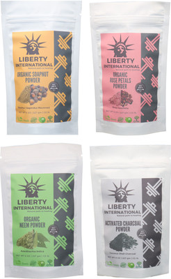 

LIBERTY INTERNATIONAL Soapnut & Rose & Neem & Charcoal Powder ( 227 Gm Each ) For Face , Hair & Skin Care Certified C18(Set of 4)