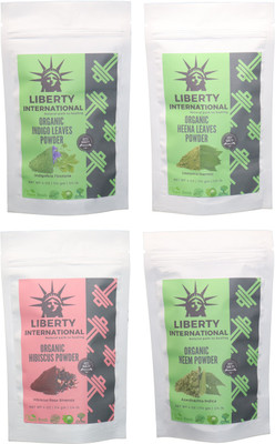 

LIBERTY INTERNATIONAL Indigo & Heena & Hibiscus & Neem Powder ( 114 Gm Each ) For Face , Hair & Skin Care Certified C18(Set of 4)