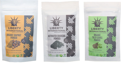 

LIBERTY INTERNATIONAL Soapnut & Charcoal & Tulsi Powder ( 114 Gm Each ) For Face , Hair & Skin Care Certified C18(Set of 3)