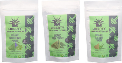 

LIBERTY INTERNATIONAL Indigo & Neem & Aloevera Powder ( 114 Gm Each ) For Face , Hair & Skin Care Certified C18(Set of 3)