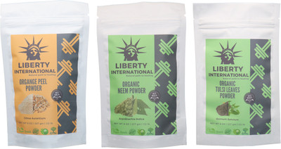 

LIBERTY INTERNATIONAL Orange & Neem & Tulsi Powder ( 227 Gm Each ) For Face , Hair & Skin Care Certified C18(Set of 3)