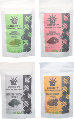 

LIBERTY INTERNATIONAL Heena & Hibiscus & Charcoal & Shikakai Powder ( 114 Gm Each ) For Face , Hair & Skin Care Certified C18(Set of 4)