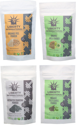 

LIBERTY INTERNATIONAL Orange & Amla & Charcoal & Tulsi Powder ( 227 Gm Each ) For Face , Hair & Skin Care Certified C18(Set of 4)