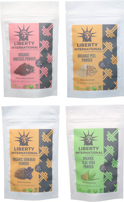 

LIBERTY INTERNATIONAL Hibiscus & Orange & Shikakai & Aloevera Powder ( 114 Gm Each ) For Face , Hair & Skin Care Certified C18(Set of 4)