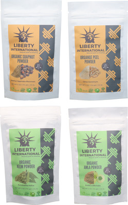 

LIBERTY INTERNATIONAL Soapnut & Orange & Neem & Amla Powder ( 114 Gm Each ) For Face , Hair & Skin Care Certified C18(Set of 4)
