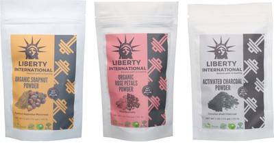 

LIBERTY INTERNATIONAL Soapnut & Rose & Charcoal Powder ( 114 Gm Each ) For Face , Hair & Skin Care Certified C18(Set of 3)