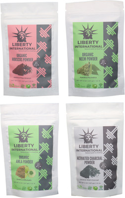 

LIBERTY INTERNATIONAL Hibiscus & Neem & Amla & Charcoal Powder ( 227 Gm Each ) For Face , Hair & Skin Care Certified C18(Set of 4)