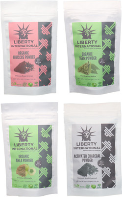 

LIBERTY INTERNATIONAL Hibiscus & Neem & Amla & Charcoal Powder ( 114 Gm Each ) For Face , Hair & Skin Care Certified C18(Set of 4)