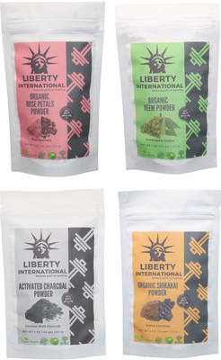 

LIBERTY INTERNATIONAL Rose & Neem & Charcoal & Shikakai Powder ( 114 Gm Each ) For Face , Hair & Skin Care Certified C18(Set of 4)