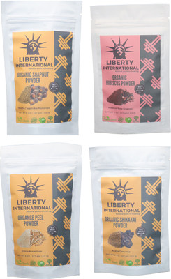 

LIBERTY INTERNATIONAL Soapnut & Hibiscus & Orange & Shikakai Powder ( 227 Gm Each ) For Face , Hair & Skin Care Certified C18(Set of 4)
