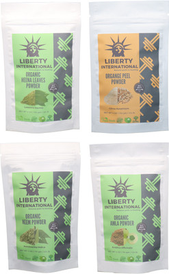 

LIBERTY INTERNATIONAL Heena & Orange & Neem & Amla Powder ( 114 Gm Each ) For Face , Hair & Skin Care Certified C18(Set of 4)
