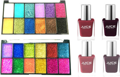 

juice spirea collection professional glitter eyeshadow palette and velvet matte nail paints(Set of 2)