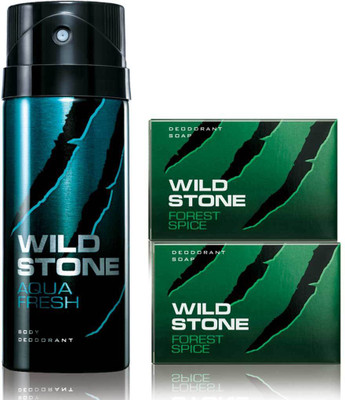 

Wild Stone Aqua Fresh Deodorant and 2 Forest Spice 125gm Soap(Set of 3)