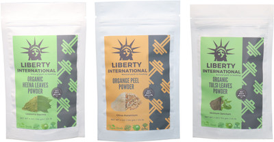 

LIBERTY INTERNATIONAL Heena & Orange & Tulsi Powder ( 114 Gm Each ) For Face , Hair & Skin Care Certified C18(Set of 3)