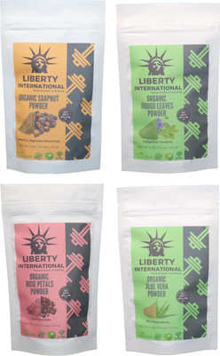 

LIBERTY INTERNATIONAL Soapnut & Indigo & Rose & Aloevera Powder ( 114 Gm Each ) For Face , Hair & Skin Care Certified C18(Set of 4)