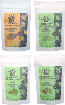 

LIBERTY INTERNATIONAL Soapnut & Indigo & Heena & Neem Powder ( 114 Gm Each ) For Face , Hair & Skin Care Certified C18(Set of 4)