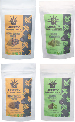 

LIBERTY INTERNATIONAL Soapnut & Neem & Shikakai & Tulsi Powder ( 114 Gm Each ) For Face , Hair & Skin Care Certified C18(Set of 4)