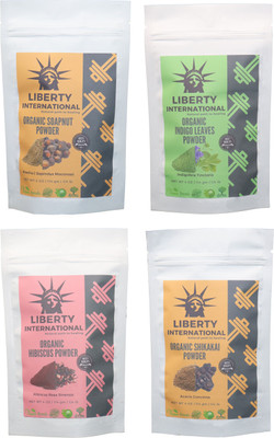 

LIBERTY INTERNATIONAL Soapnut & Indigo & Hibiscus & Shikakai Powder ( 114 Gm Each ) For Face , Hair & Skin Care Certified C18(Set of 4)