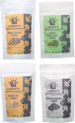 

LIBERTY INTERNATIONAL Soapnut & Heena & Orange & Charcoal Powder ( 227 Gm Each ) For Face , Hair & Skin Care Certified C18(Set of 4)