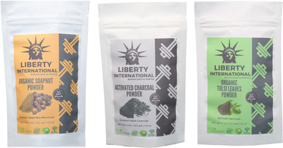 

LIBERTY INTERNATIONAL Soapnut & Charcoal & Tulsi Powder ( 227 Gm Each ) For Face , Hair & Skin Care Certified C18(Set of 3)