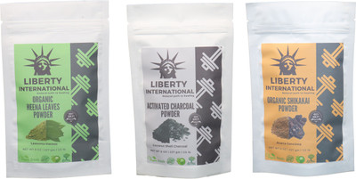 

LIBERTY INTERNATIONAL Heena & Charcoal & Shikakai Powder ( 227 Gm Each ) For Face , Hair & Skin Care Certified C18(Set of 3)
