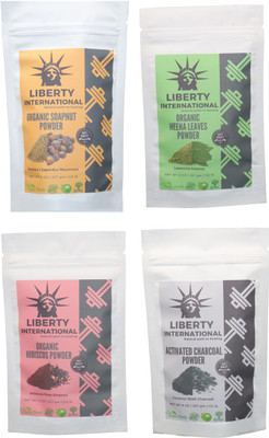 

LIBERTY INTERNATIONAL Soapnut & Heena & Hibiscus & Charcoal Powder ( 227 Gm Each ) For Face , Hair & Skin Care Certified C18(Set of 4)