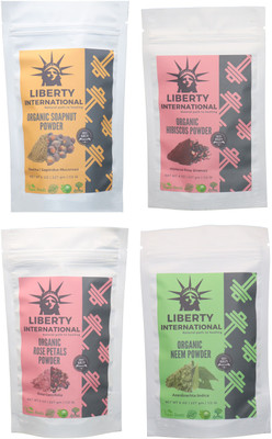 

LIBERTY INTERNATIONAL Soapnut & Hibiscus & Rose & Neem Powder ( 227 Gm Each ) For Face , Hair & Skin Care Certified C18(Set of 4)