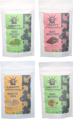 

LIBERTY INTERNATIONAL Heena & Hibiscus & Orange & Amla Powder ( 114 Gm Each ) For Face , Hair & Skin Care Certified C18(Set of 4)