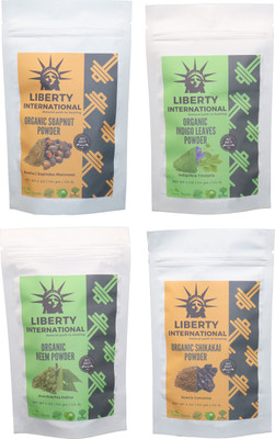 

LIBERTY INTERNATIONAL Soapnut & Indigo & Neem & Shikakai Powder ( 114 Gm Each ) For Face , Hair & Skin Care Certified C18(Set of 4)