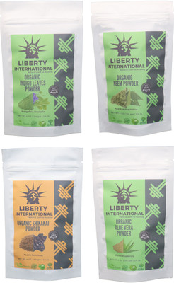 

LIBERTY INTERNATIONAL Indigo & Neem & Shikakai & Aloevera Powder ( 114 Gm Each ) For Face , Hair & Skin Care Certified C18(Set of 4)
