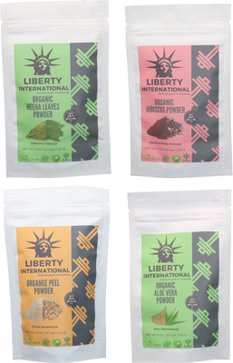 

LIBERTY INTERNATIONAL Heena & Hibiscus & Orange & Aloevera Powder ( 227 Gm Each ) For Face , Hair & Skin Care Certified C18(Set of 4)
