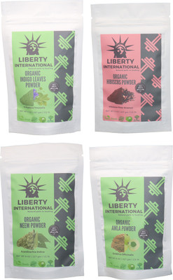 

LIBERTY INTERNATIONAL Indigo & Hibiscus & Neem & Amla Powder ( 227 Gm Each ) For Face , Hair & Skin Care Certified C18(Set of 4)