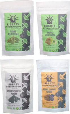 

LIBERTY INTERNATIONAL Neem & Amla & Charcoal & Shikakai Powder ( 227 Gm Each ) For Face , Hair & Skin Care Certified C18(Set of 4)