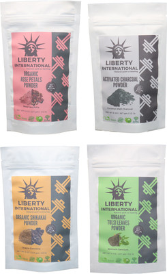 

LIBERTY INTERNATIONAL Rose & Charcoal & Shikakai & Tulsi Powder ( 227 Gm Each ) For Face , Hair & Skin Care Certified C18(Set of 4)