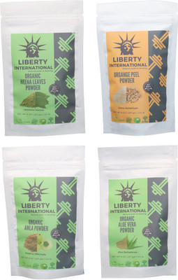

LIBERTY INTERNATIONAL Heena & Orange & Amla & Aloevera Powder ( 227 Gm Each ) For Face , Hair & Skin Care Certified C18(Set of 4)