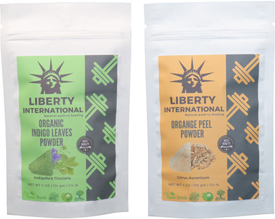 

LIBERTY INTERNATIONAL Indigo & Orange Powder ( 114 Gm Each ) For Face , Hair & Skin Care Certified C18(Set of 2)