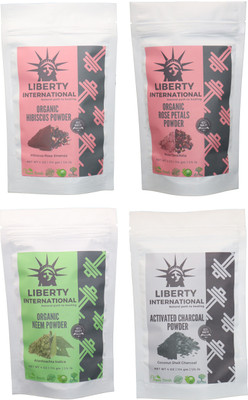 

LIBERTY INTERNATIONAL Hibiscus & Rose & Neem & Charcoal Powder ( 114 Gm Each ) For Face , Hair & Skin Care Certified C18(Set of 4)