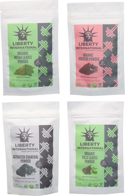 

LIBERTY INTERNATIONAL Heena & Hibiscus & Charcoal & Tulsi Powder ( 227 Gm Each ) For Face , Hair & Skin Care Certified C18(Set of 4)
