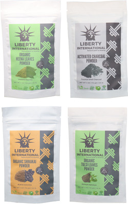 

LIBERTY INTERNATIONAL Heena & Charcoal & Shikakai & Tulsi Powder ( 114 Gm Each ) For Face , Hair & Skin Care Certified C18(Set of 4)