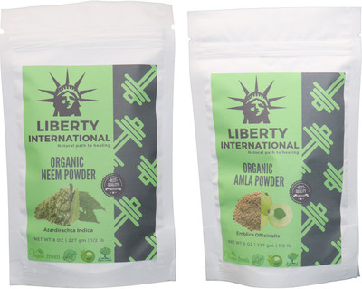 

LIBERTY INTERNATIONAL Neem & Amla Powder ( 227 Gm Each ) For Face , Hair & Skin Care Certified C18(Set of 2)