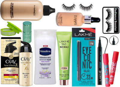 radiance booster Eyelashes|Foundation 2|Eyeliner|Kajal|LIp Balm|Cream 2|Lotion|Nail Paint|Nail Paint Remover(Set of 14)