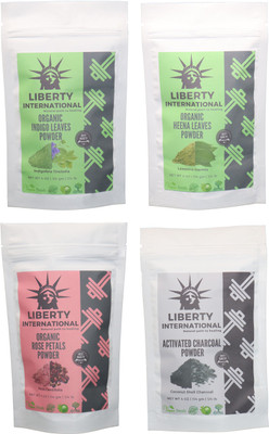 

LIBERTY INTERNATIONAL Indigo & Heena & Rose & Charcoal Powder ( 114 Gm Each ) For Face , Hair & Skin Care Certified C18(Set of 4)