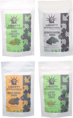 

LIBERTY INTERNATIONAL Heena & Charcoal & Shikakai & Aloevera Powder ( 114 Gm Each ) For Face , Hair & Skin Care Certified C18(Set of 4)